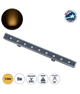GLOBOSTAR® WASHERNAIA 90172 Μπάρα Φωτισμού Wall Washer LED 9W 990lm 30° DC 24V Αδιάβροχο IP65 Θερμό Λευκό 2700Κ Dimmable - Bridgelux SMD Chip - Γκρι Ανθρακί - Μ50 x Π4 x Υ5cm - 3 Χρόνια Εγγύηση